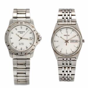 Seiko Certina To herrearmbåndsure af stål. Quartz.