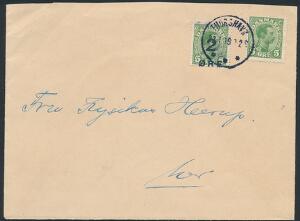 1919. 25 øre, Chr. X,  5 øre, grøn. Pænt brev fra THORSHAVN 22.1.19. AFA 3800