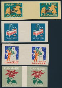 1936, 1937, 1938 og 1950. 4 UTAKKEDE parstykker med BLANKT MELLEMSTYKKE. Alle postfriske