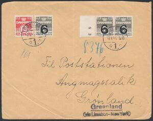 1941. Censur-brev fra ODENSE 17.4.41, til Grønland med sort stempel Greenland via Lissabon-New York. Sjælden forsendelse.