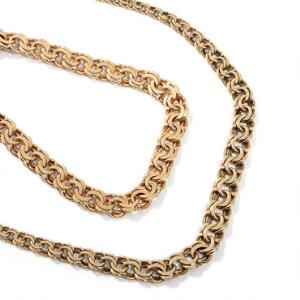 Bismark armbånd og halskæde af 14 kt. guld. Vægt 32,4 gr. L. 18,5 og 44. 2