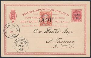 1902. Helsag 13 cents, rød. Forsendelse med Virgin Island, one penny, rød.