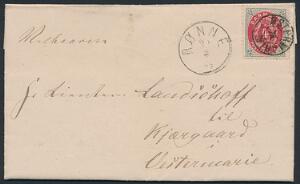 ØSTERMARIÆ. Stjernestempel i PRAGT-kvalitet på flot brev med 4 sk. grårød, sidestempel RØNNE 21.2.1872, sendt til Vestermarie.