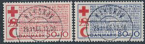 1966. Røde kors. LUXUS-stemplet sæt, begge med retvendte stempler NAKSKOV 28.11.66.