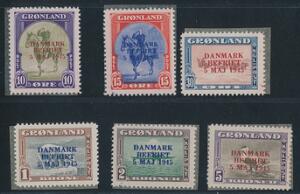 1945. Danmark Befriet, Ændrede Farver. Komplet sæt i fin postfrisk kvalitet
