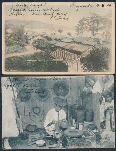 Japan. 1906-08. 4 s. rosa. 2 postkort sendt til Danmark.
