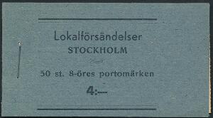 Hæfte. 4 kr. hæfte med 50 stk. 8 öres BYPOSTMÆRKER, Stockholm.
