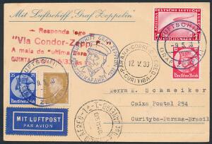 Tysk Rige. 1933. 1 RM, rød m.fl. på smuk GRAF-ZEPPELIN-forsendelse.