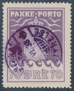 1937. Schultz. 70 øre, violet. Annulleret med stålstempel. Attest Nielsen.