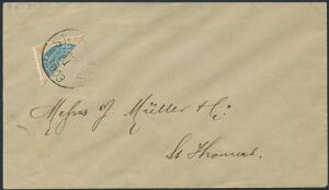 1901. 4 Cents brunblå. Halveret på brev annulleret St. Thomas 20.1.1903.