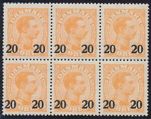 1926. 2030 øre, orange. Postfrisk 6-blok med variant Slangebid