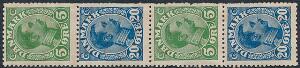 Automat. 1920. Chr.X. 520520 Øre, grønblå. Postfrisk 4-STRIBE med lidt flosset taking i højre side, som ofte på automatmærker.