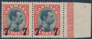 1926. 727 øre, rødsort. Postfriskt parstykke med variant Streg i R. AFA 865