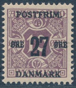 1918. 2710 øre, lilla, vm. III. Pos. 29 med variant TYND N-RAMME. Meget sjældent mærke i flot centreret postfrisk kvalitet. AFA 2000