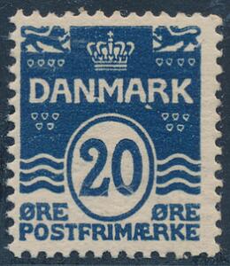 1912. Bølgel. 20 øre blå. Variant NM sammenhængende. Postfrisk. AFA 800