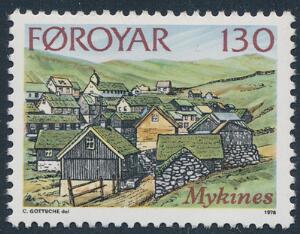 1978. 130 øre Mykines. Ubrugt mærke med variant MANGLENDE RØD FARVE.