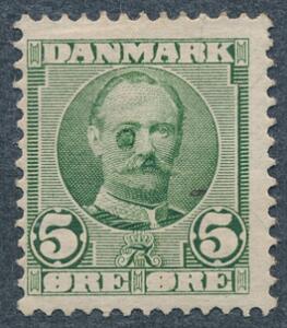 1907. Fr. VIII, 5 øre, grøn. Variant SÆBEØJE