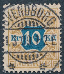 1907. 10 kr. brungulblå. Vm.III. PRAGT-stemplet.