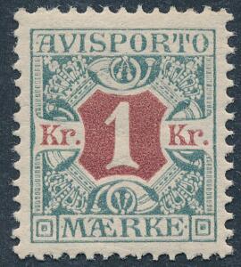 1907. 1 Kr. blågrønrød. Vm.III. Helt perfekt centreret postfrisk mærke. AFA 1000