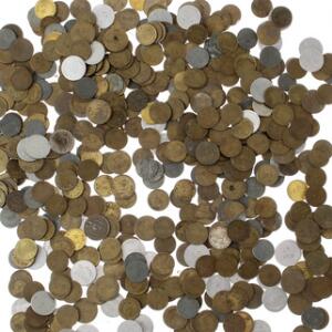 Æske med samling af el- og gasmønter, i alt flere hundrede stk. byttere kan forekomme