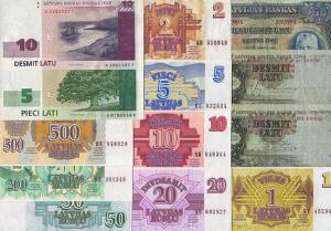 Letland, lille lot sedler i varierende kvalitet, i alt 19 stk.