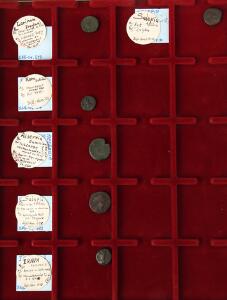 Antikkens Grækenland, 6 kobbermønter, alle med ældre samler-etiketter med beskrivelse og henvisningr til SNG Cop. ikke verificeret.