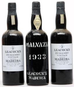 3 bts. Malmsey Madeira, Leacock  Co. 1933 A hfin.