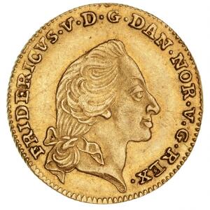Frederik V, kurantdukat  12 mark 1759, H 22C, F 269, lille ks.