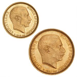 20 kr 1913, H 1A, F 299, kanthak, og 10 kr 1913, H 2, F 300