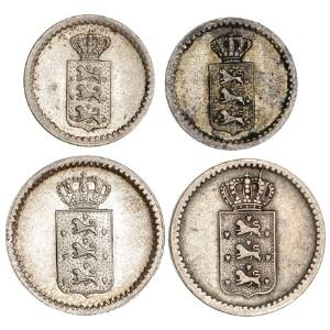 Dansk Vestindien, Dansk Amerikansk Mønt, 2 skilling 1837 type 1, 1847, 10 skilling 1840, 1845, H 12, 15 og 14, i alt 4 stk. i varierende kvalitet