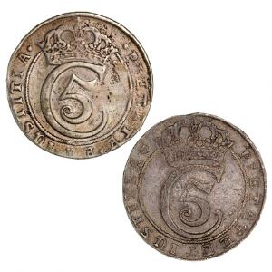 Christian V, 4 mark  krone 1682, H 67B, i alt 2 stk. i kval. 1 og 1-1