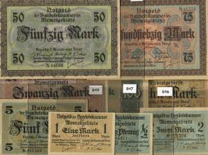Tyskland, Memel, 1922, komplet samling på 9 smukke pengesedler, Rosenberg 846 - 854