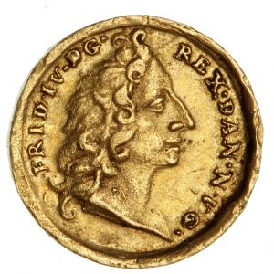 Frederik IV, guldjeton u. år 14 dukat, 0,85 g, G 350, F 232, ex. Hornung 615, april 1975