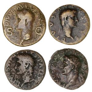 Romerske kejserdømme, 2 as og 2 dupondii fra Augustus, alle posthume
