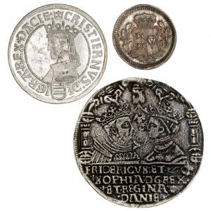 Christian II, skilling 1515, G 40, Frederik I, sølvgylden 1532, G 47 samt Frederik VII, oprørsregeringen, schilling 1851, H 18, alle nyere kopier, i alt 3 stk.