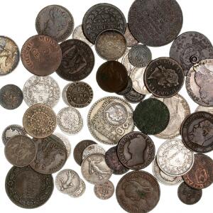 Frankrig, samling af ældre sølv- og kobbermønter, bl.a. 2 Francs 1811A, KM 693.1, i alt 55 stk. i varierende kvalitet