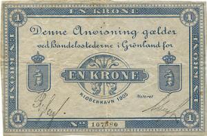 Handelsstederne i Grønland, 1 kr 1905, No. 107580, Ryberg  Krenchel, Sieg 49, Pick 5B
