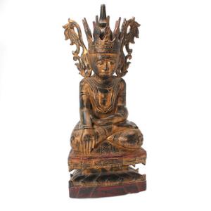 Buddha af forgyldt træ siddende på lotus trone, antagelig Laos. 20. årh. H. 68 cm.