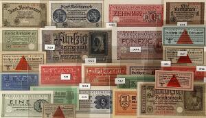 Tyskland, WWII, samling pengesedler, Wehrmacht, krigsfangelejrudgaver, Grækenland, 24 forskellige i topkvaliteter