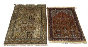 To persiske tæpper. Qum helsilke tæppe. 167 x 109. samt Tabriz tæppe med bedeniche. Partier med silkeluv. 140 x 96. 1960-1980.2