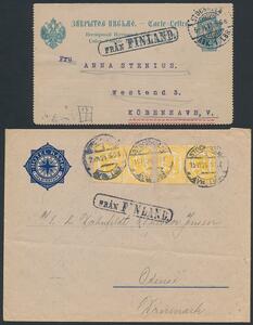 1911-1926. 2 fine skibspostbreve adresseret til Danmark. Sendt til Danmark og annulleret under transit i Sverige