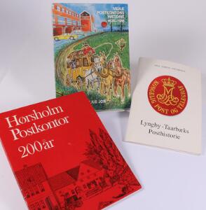 Litteratur. 3 titler Lyngby-Taarbæks Posthistorie, Vejle Postkontors Historie 1624-1986, og Hørsholm Postkontor 200 år.