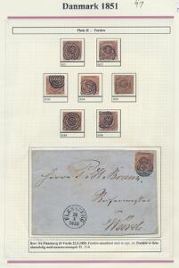 1851. 4 RBS Ferslew. Plade II. Udstillingsplanche med 7 mærker samt brev.