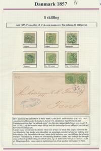 1854. 8 sk. grøn. Udstillings-planche med 6 mærker samt brev.