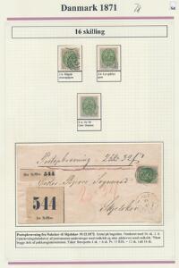 1870. 16 sk. Udstillings-planche med 3 mærker incl. OMVENDT RAMME  brev.