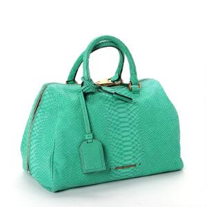 Emporio Armani Håndtaske af smaragdfarvet skind. Medfølgende certifikat, stofpose samt faktura. Indvendig lomme med lynlås. Nøgleholder samt navneskilt.
