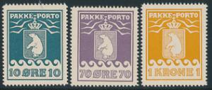 1937. Pakkeporto. 3 postfriske mærker.