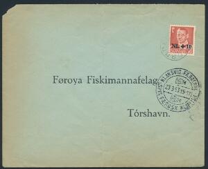 1953. NL  30 øre rød, Hollandshjælpen. Brev annulleret med udsl. NORDDEBLE og sidestemplet Klaksvig Færøerne 23.3.53, sendt til Tórshavn.