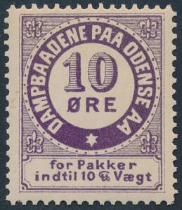 1890. Dampbådene Odense AA 10 øre. Dampskibsmærke. Ubrugt mærke med svagt hængselspor. Hasle 2.