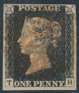 England. 1840. One penny, black. T-H. Pænt eksemplar.